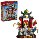 LEGO NINJAGO front view of 71866 monastery display showing collectible figures and shelf-ready design