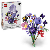 LEGO Olivia Rodrigo flower bouquet front display showing purple blooms and base for fan decor
