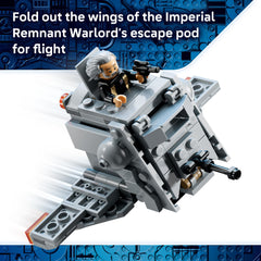 LEGO speeder bike emerging from AT-AT rear hatch showing quick-deploy play action