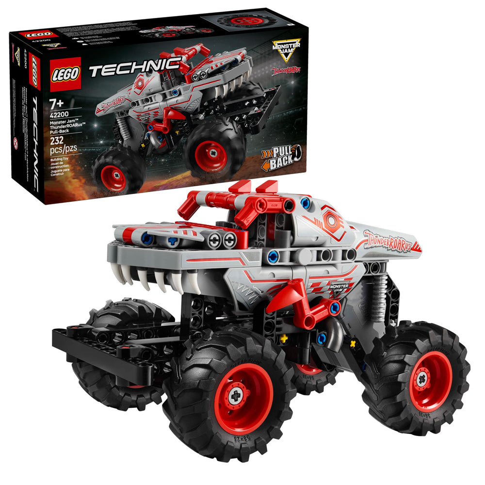 LEGO ThunderROARus front view showing aggressive dinosaur graphics and display-ready look