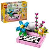 LEGO typewriter front view showing colorful flowers and decorative appeal
