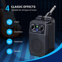 LEKATO mini amp control panel close-up, easy effect selection and tone control