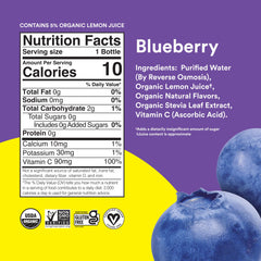 Lemon Perfect bottle close-up showing blueberry lemon color and refreshing clarity