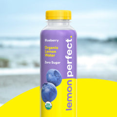 Lemon Perfect label detail highlighting organic, non-GMO, and zero sugar certifications