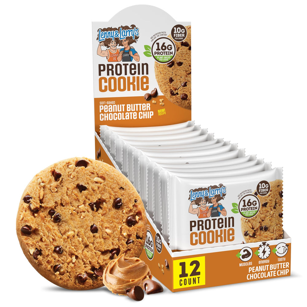 Lenny & Larry's front packaging showing 12-pack and product benefits