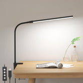 Lepro front view of clip-on desk lamp showing compact profile and focused illumination benefit