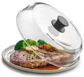 Le'raze front view glass microwave cover shows clear visibility and mess protection