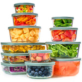 Le'raze front view of full 24-piece set showing clear glass and lids benefit organized storage