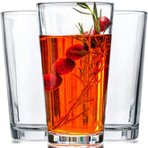 Le'raze front view of ten clear tumblers showing sleek design and storage benefit