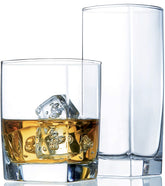 Le'raze front view of full 16-piece set showing both glass sizes, ideal for entertaining