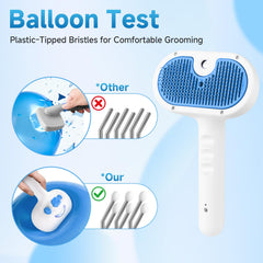 LetsFeed self-clean button being pressed to eject collected hair quickly