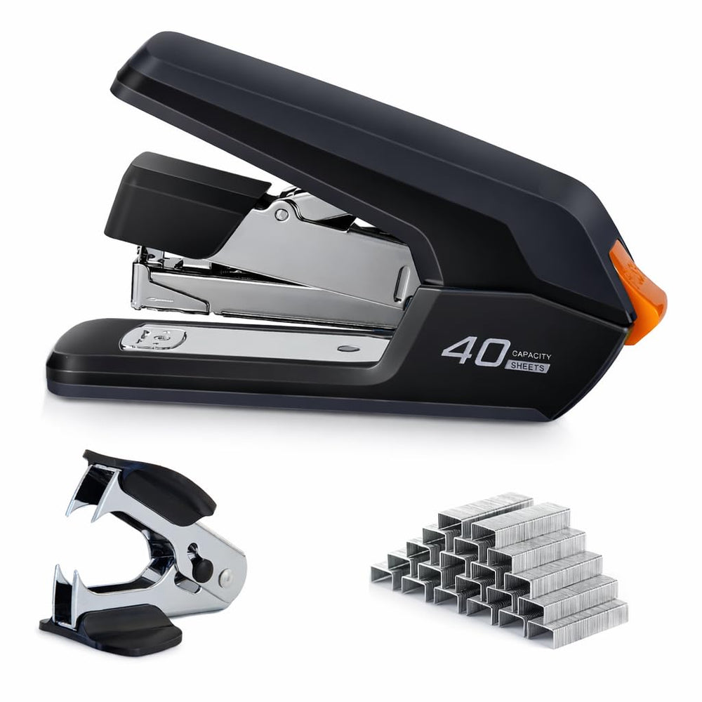 Leven stapler front view showing compact durable design and easy desk placement