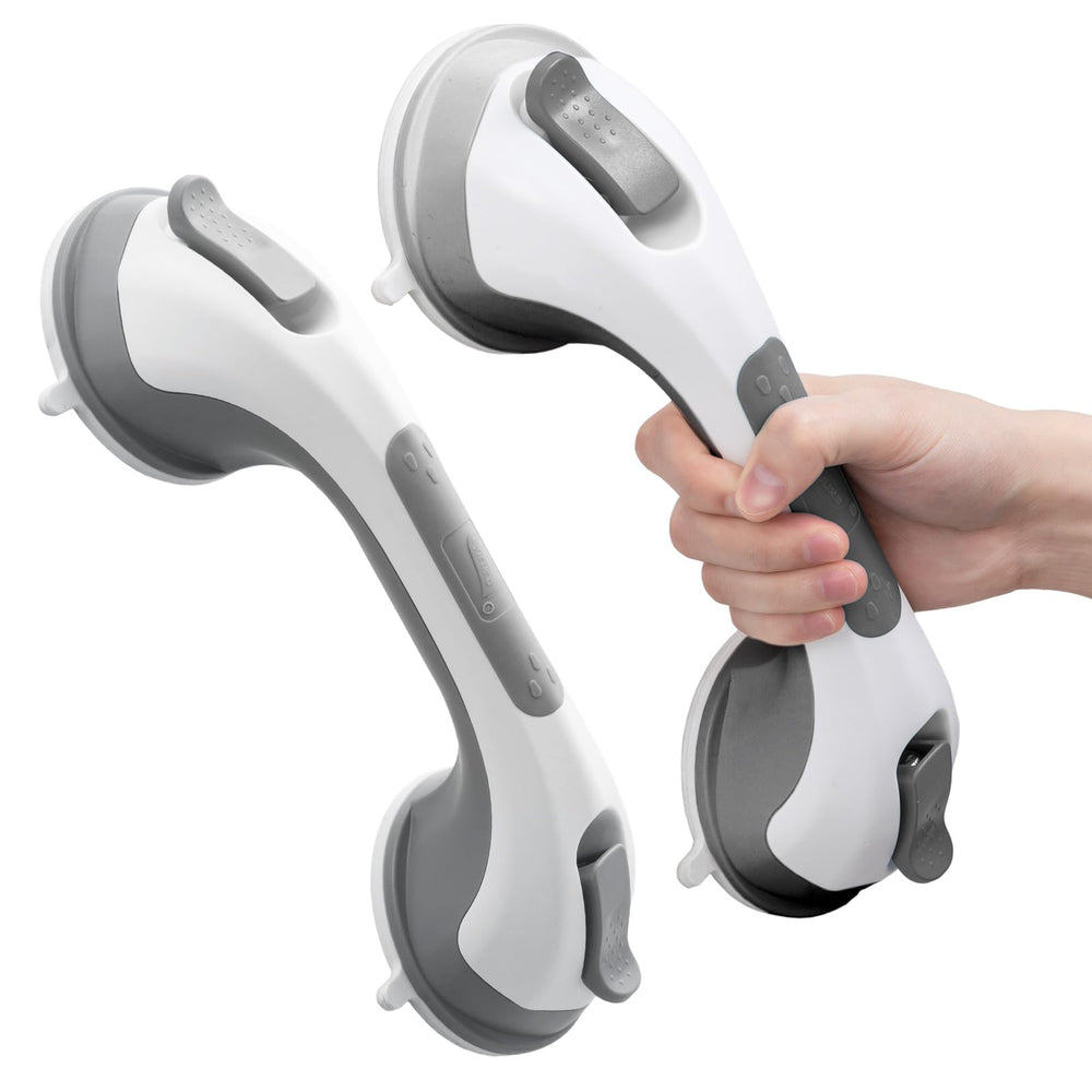 LEVERLOC front packaging showing two grey 12-inch suction grab bars for easy installation