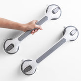 LEVERLOC front view two-pack showing grey handles and suction cups, adding quick bathroom safety
