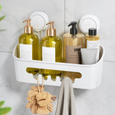LEVERLOC front view of shower caddy showing compact organized storage benefit