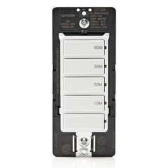 Leviton front view timer switch shows clean Decora look and easy operation