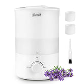 Levoit front view showing Dual150 humidifier and quiet design benefit
