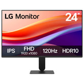 LG 24U411A-B front view showcasing slim bezels and clear display benefit: clean desk-focused setup