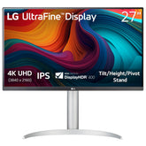 LG monitor front view showing 4K screen and slim white bezel, precise detail
