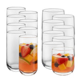 Libbey Ascent front view of clear 16-piece glass set showing complete assortment and neat storage benefit