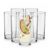Libbey front view of eight clear tumblers showing neat presentation and set value