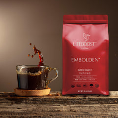 LIFEBOOST close-up of ground coffee texture highlighting rich, smooth granules