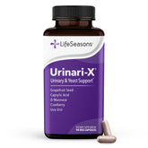 LifeSeasons Urinari-X front packaging showing supplement benefits and 90 capsules