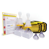 LifeVac front packaging showing yellow travel kit and contents for quick access benefit