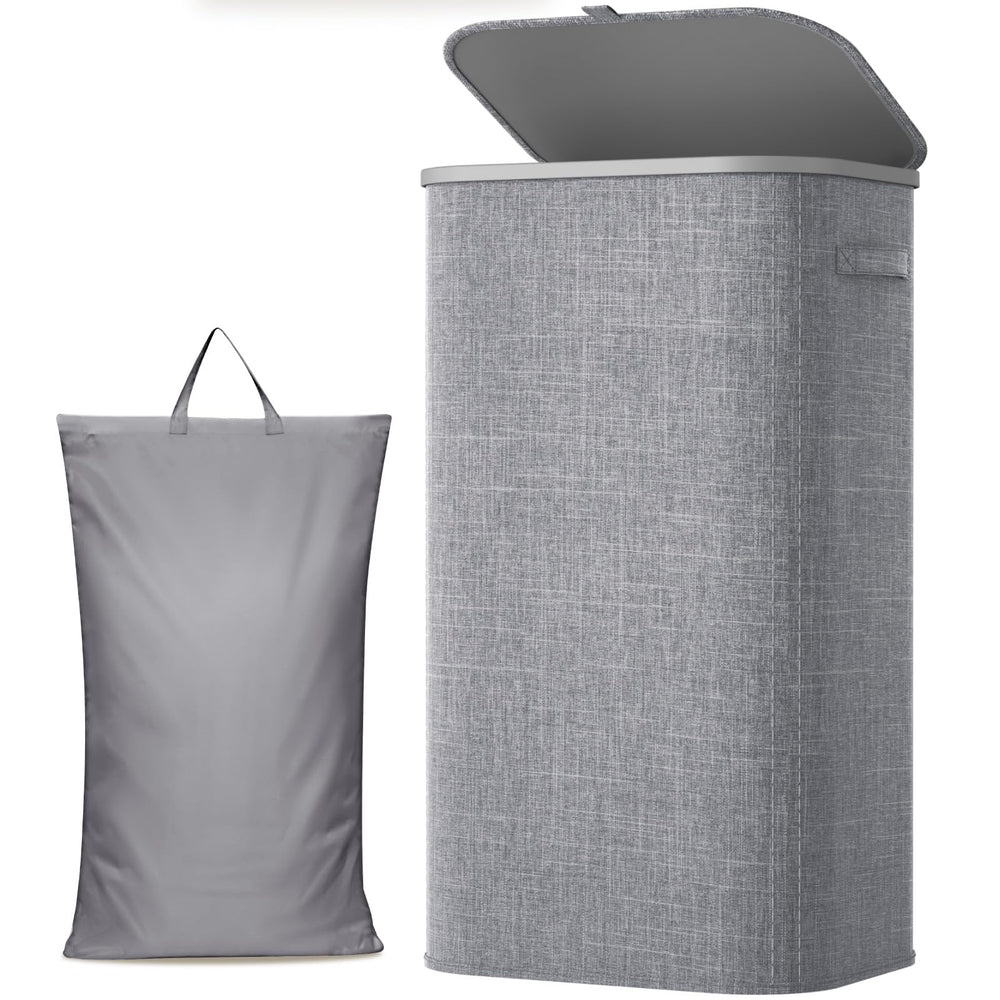 Lifewit front view of large 105L laundry basket showing covered storage benefit