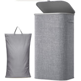 Lifewit front view of large 105L laundry basket showing covered storage benefit