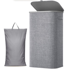 Lifewit front view of large 105L laundry basket showing covered storage benefit