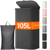 Lifewit front view of tall 105L laundry basket showing capacity benefit