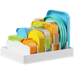 Lifewit organizer front view showing neat lid storage and saved cabinet space