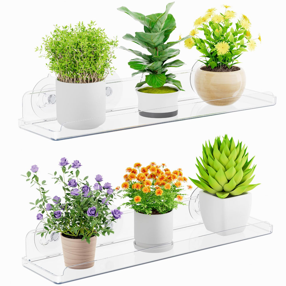 Lifewit front view of clear window shelf showing tidy plant display and visibility benefit