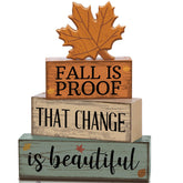 Lineshading front view of full 4-piece fall stacked decor showing layered autumn colors and charm