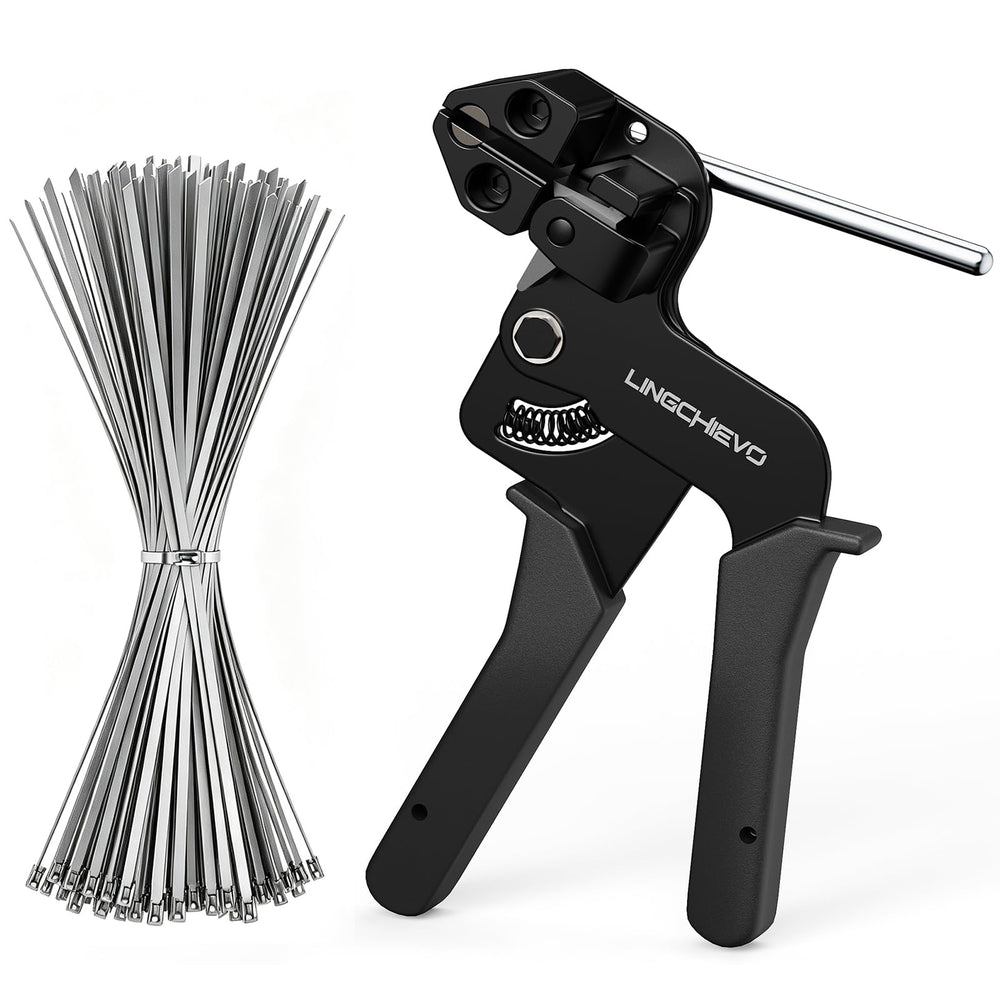 LingChievo zip tie gun and 100 stainless ties showing kit versatility and durability