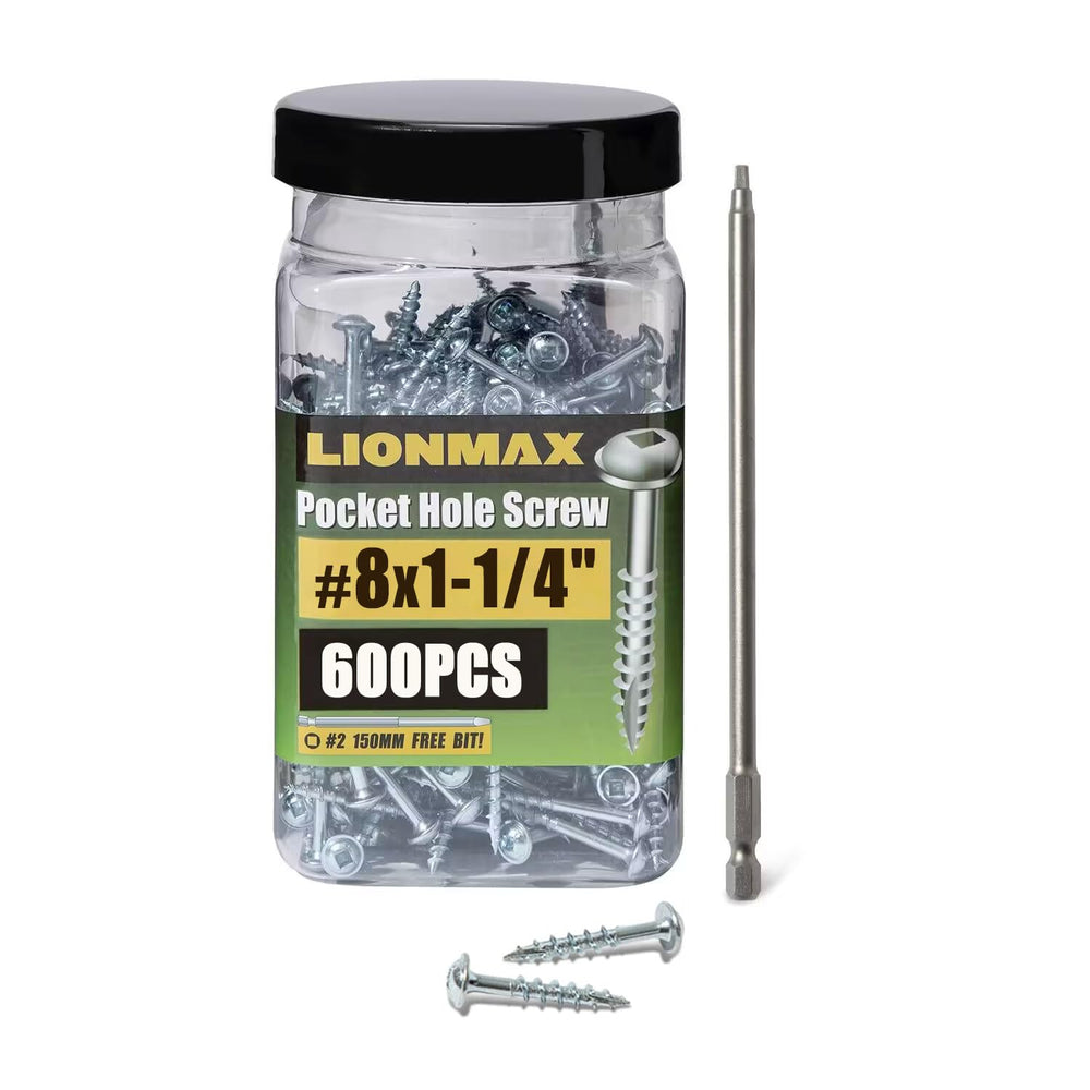 LIONMAX front packaging showing 600 screws and included bit for organization