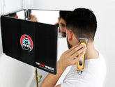 LIPFISBARBERSHOP front view of 360 trifold mirror showing full three-panel benefit