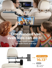 LISEN in-use with kids in backseat showing entertainment and calm travel benefit
