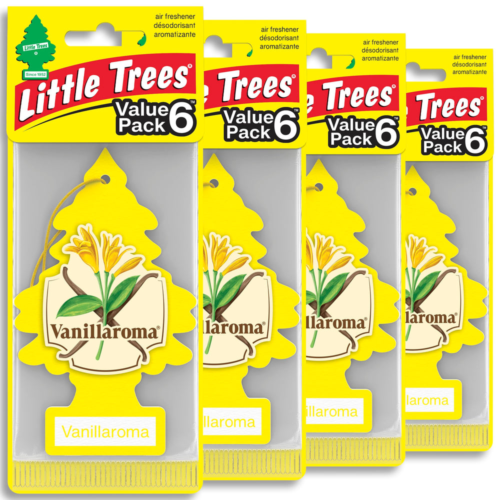 LITTLE TREES Vanillaroma front pack shows 24 hanging trees, easy replenishment
