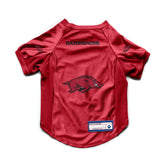 Littlearth Arkansas Razorbacks pet jersey front view showing logo and team colors for spirited appearance