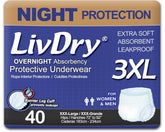 LivDry front packaging showing XXXL 40-count and benefits