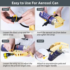 Lizatto vinyl strap securing aerosol can showing stable hold while spraying
