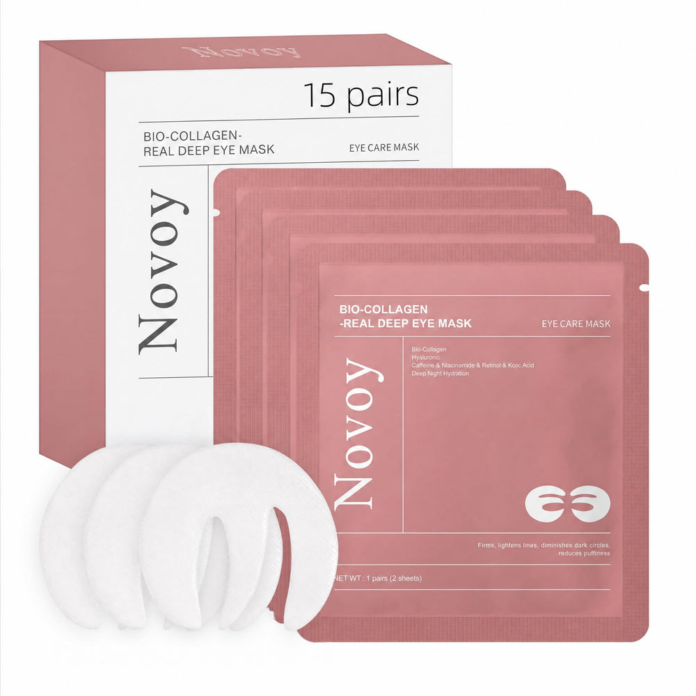 LLVYUO Novoy front packaging showing rose eye patch box and benefits