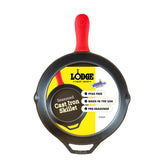 Lodge 12-inch skillet front view showing cooking surface and handle benefit even heating