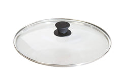 Lodge 12-inch glass lid front view showing full coverage and sealing benefit