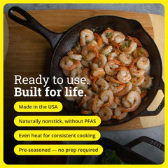 Lodge close-up of pre-seasoned surface showing smooth non-stick benefit