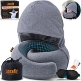 LOEXAIR front view showing hooded pillow and ergonomic neck support benefit
