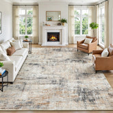 Lofus front view of gold abstract rug showing modern design and style