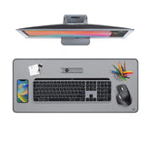 Logitech mid grey desk mat overhead view showing full coverage and clean lines